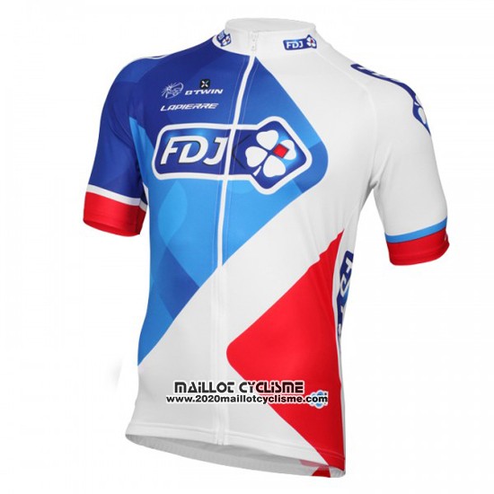 2016 Maillot Ciclismo FDJ Blanc et Rouge Manches Courtes et Cuissard